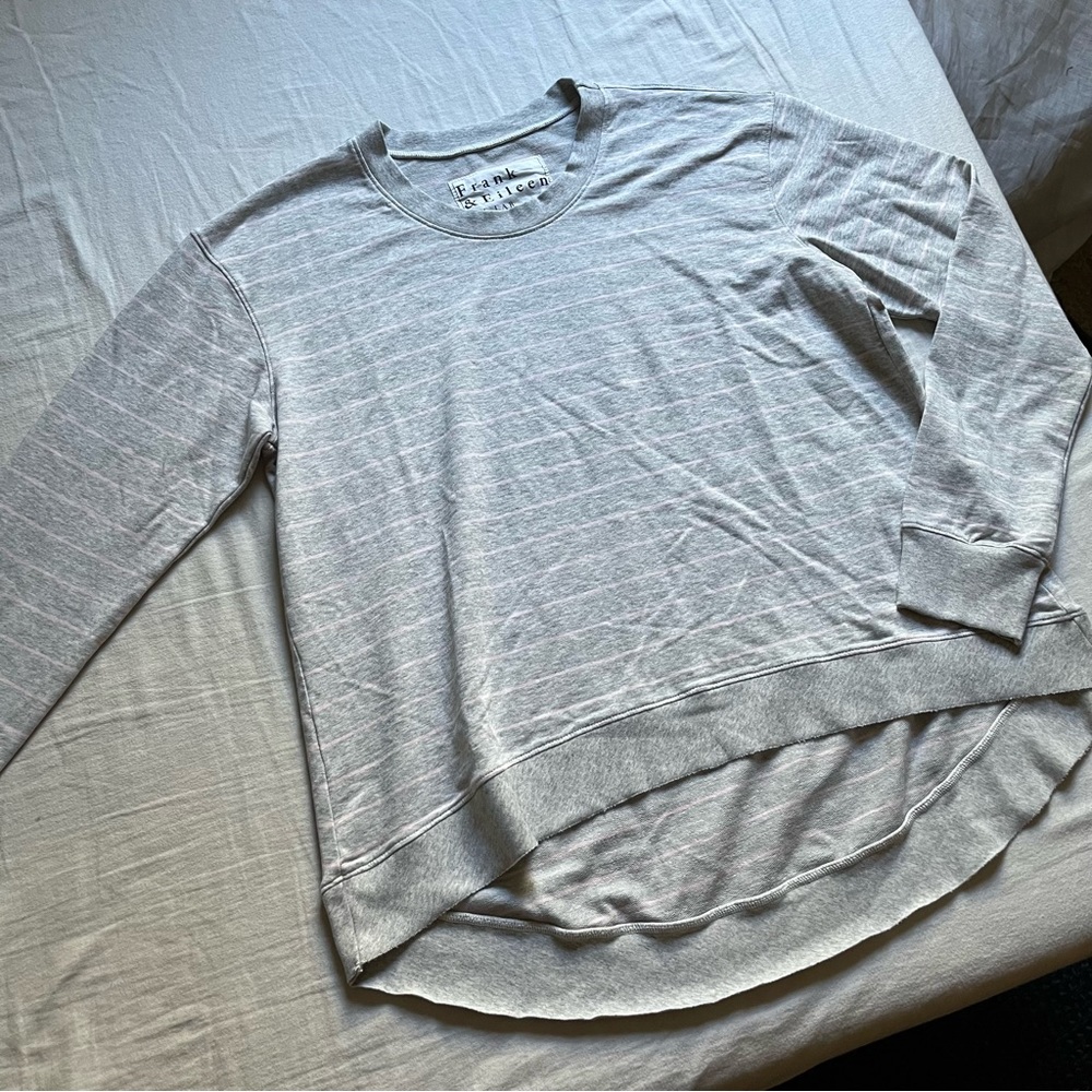 Frank and Eileen heather grey striped hi lo hem pullover sweater
